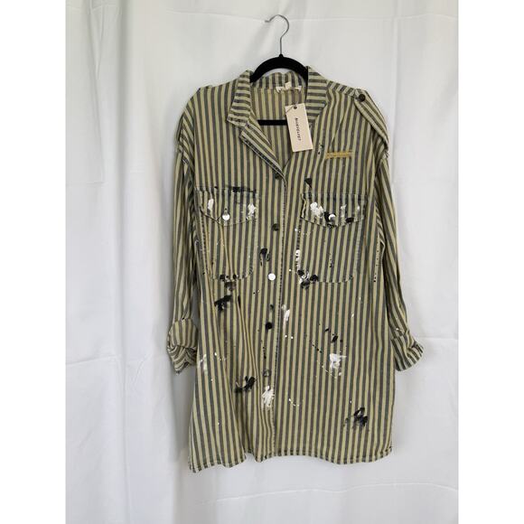 NWT BLUEVELVET Vintage Inspired Striped Utility Jacket Distressed S Oversized - Picture 1 of 11